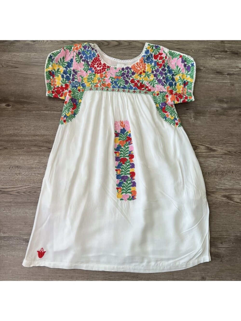 J.Marie Floral Embroidered Yoke Babydoll Shift Dress Womens‎ Small White Lined